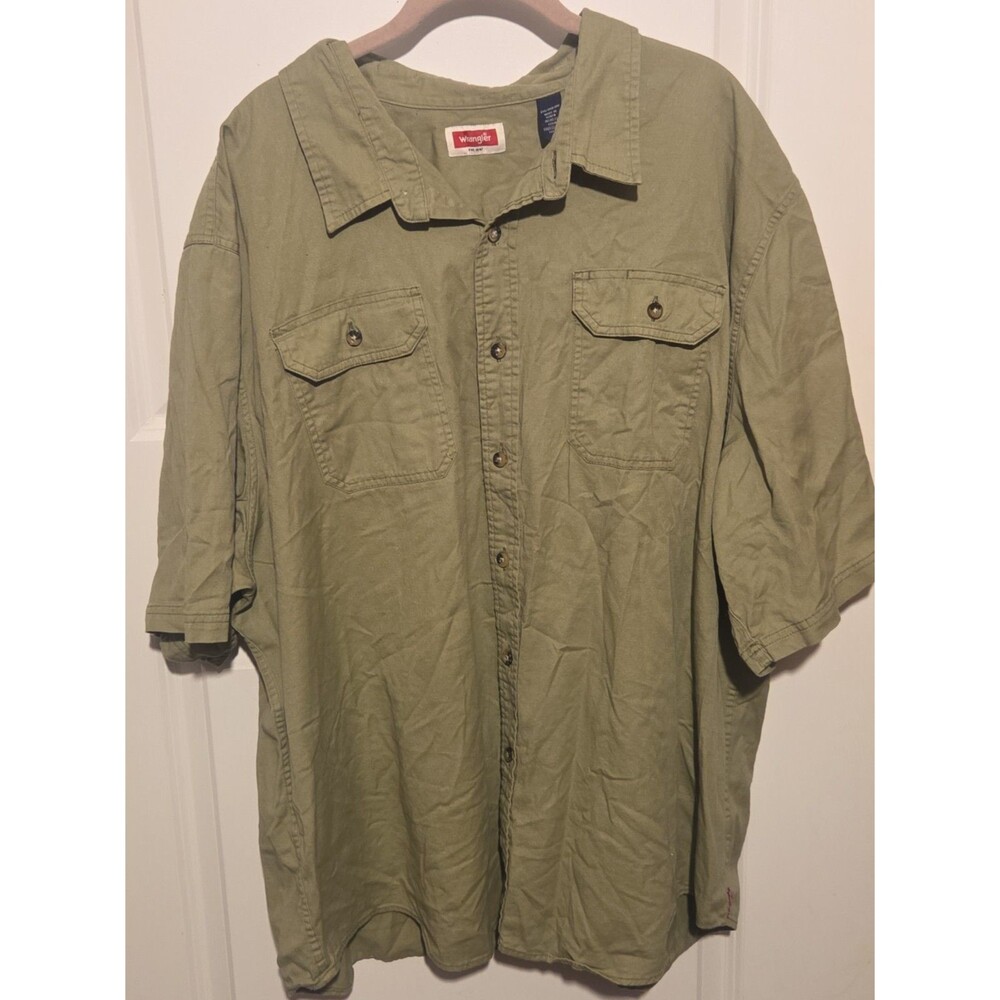 Wrangler Mens 3XL Olive Green Work Shirt Button Up Utility Pockets 3X Big